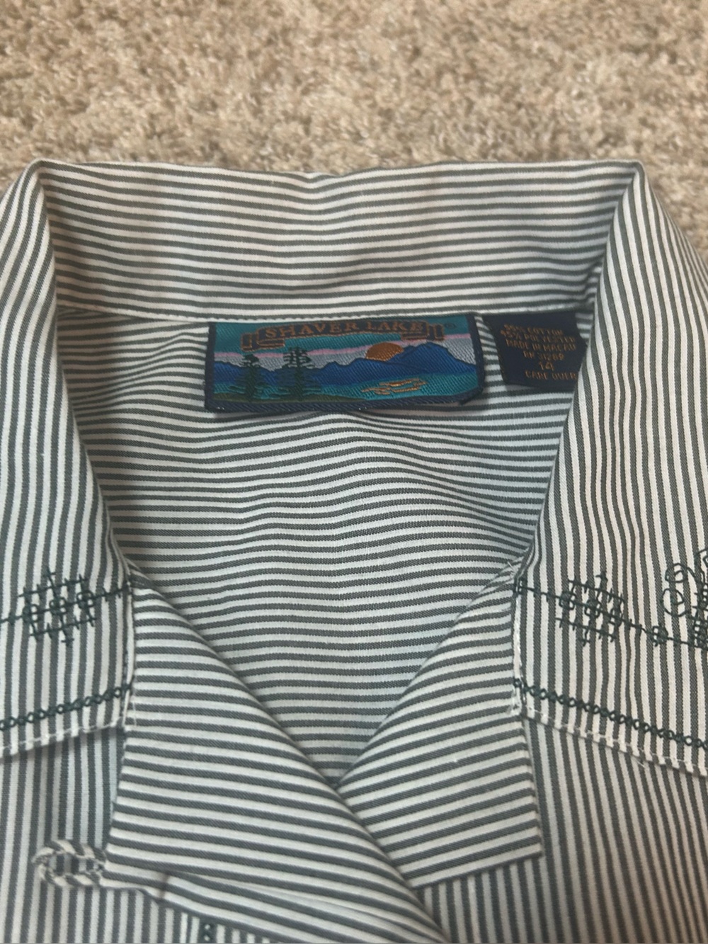 Vintage Shaver Lake Embroidered Pinstripe Button Down Western Shirt 14